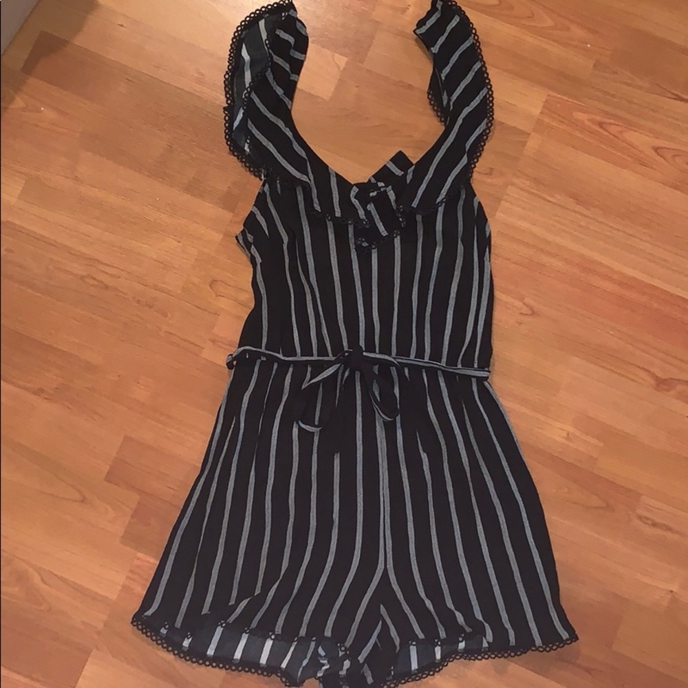 Black and gray striped romper